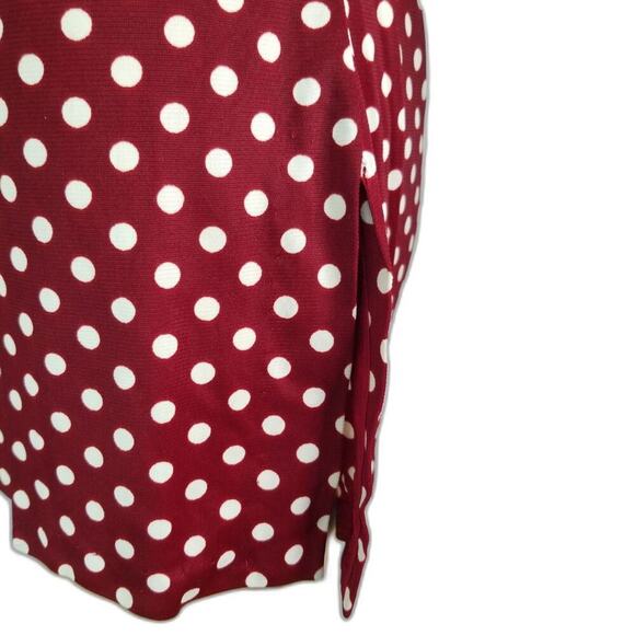 60s Vintage Go Go Burgundy White Polka Dot Long Sleeve Collar Tunic Zipper Slits - Picture 6 of 8